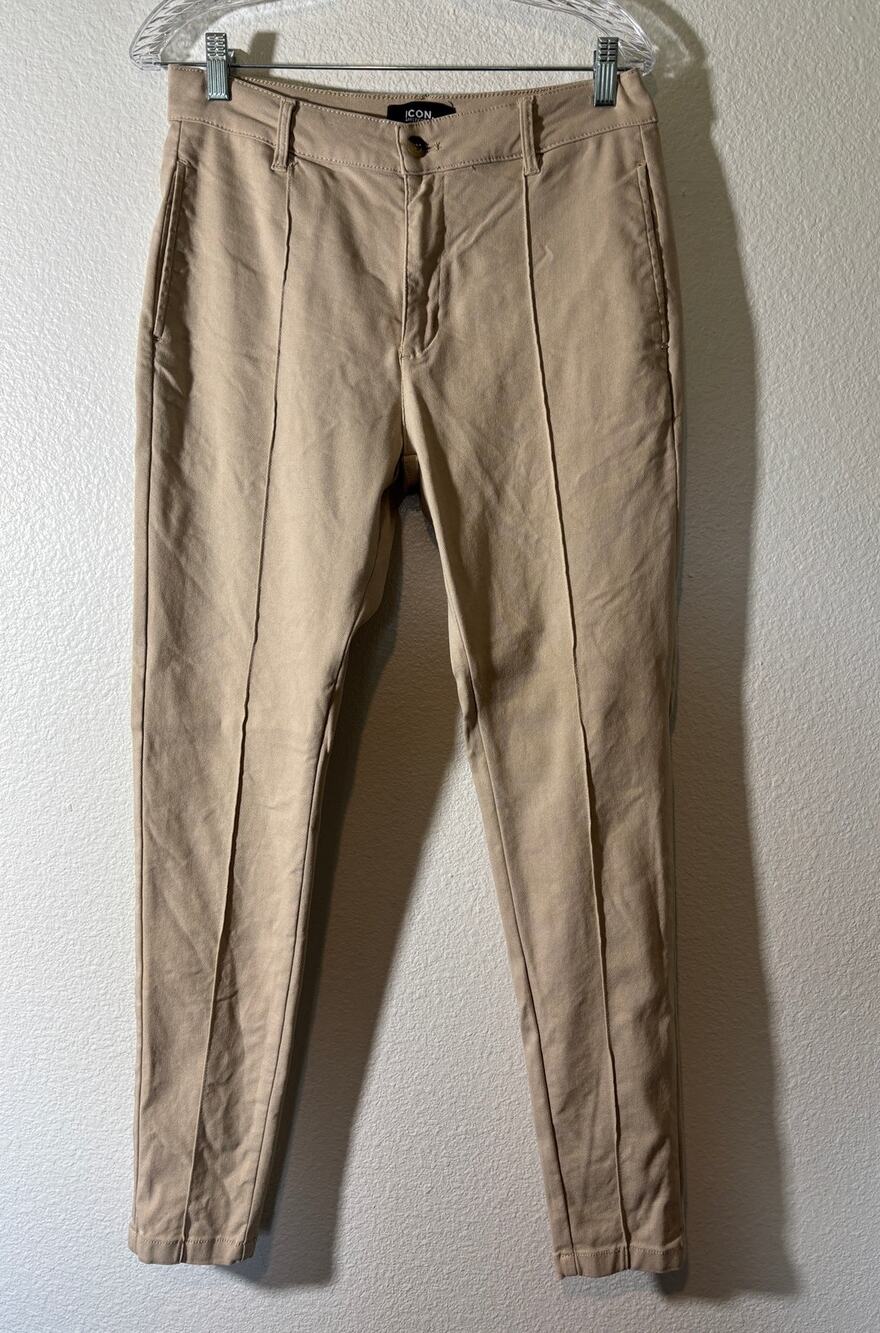 Icon Amsterdam Men's Size 32 Khaki Slim Fit Front-Pintuck Chino Trouser Pants